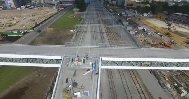 Bahnhof im Bau, Luftaufnahme — Stockvideo