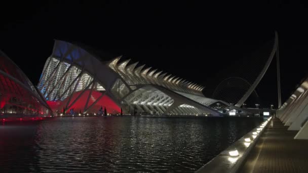 Città delle Arti e delle Scienze con il ponte Assut de lor di notte, Valencia — Video Stock