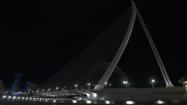 Nachtelijke tijdspanne van het verkeer op de brug Assut de lor in Valencia, Spanje — Stockvideo