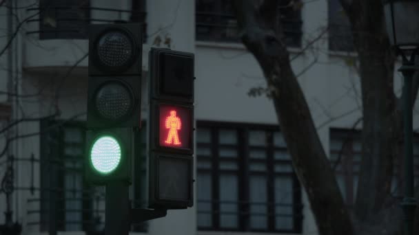 Red and green signals of pedestrian traffic lights — Stockvideo