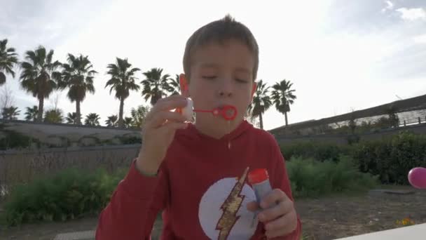 Barn älskar att blåsa bubblor — Stockvideo