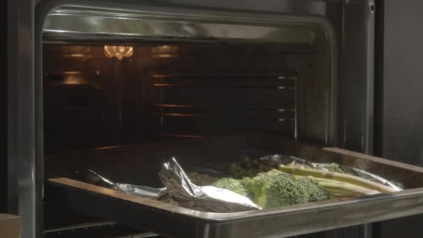 Vlees met groenten gekookt in de oven — Stockvideo