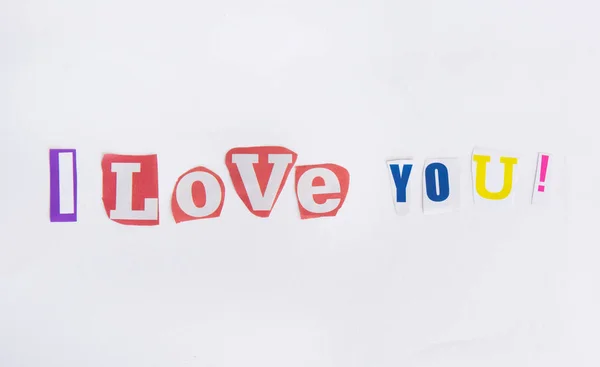 I love you from the letters cut out of newspapers — Stock Photo, Image