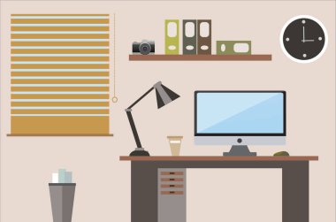 Düz tasarım vektör çizim office çalışma alanı