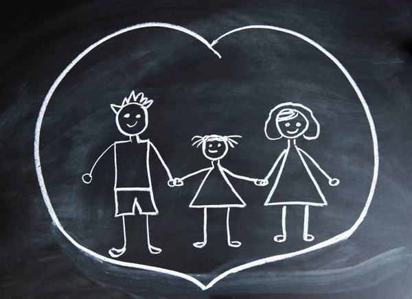 Famiglia felice, disegno bambini con gesso — Foto Stock