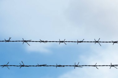 Mavi gökyüzünde dikenli tel çit