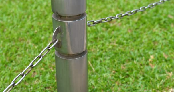 Silver Bollard with chains — Stock Video