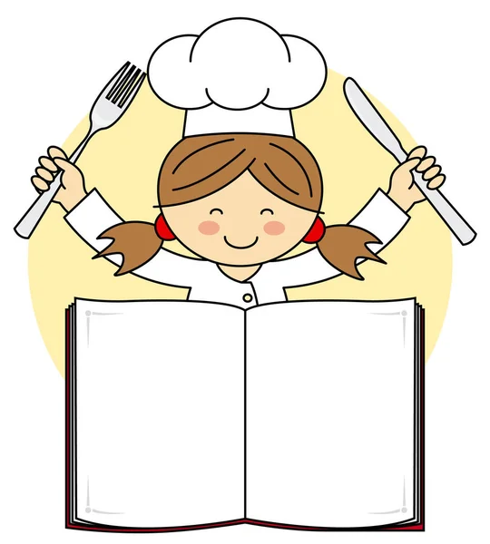 Kids menu. chef girl — Stock Vector