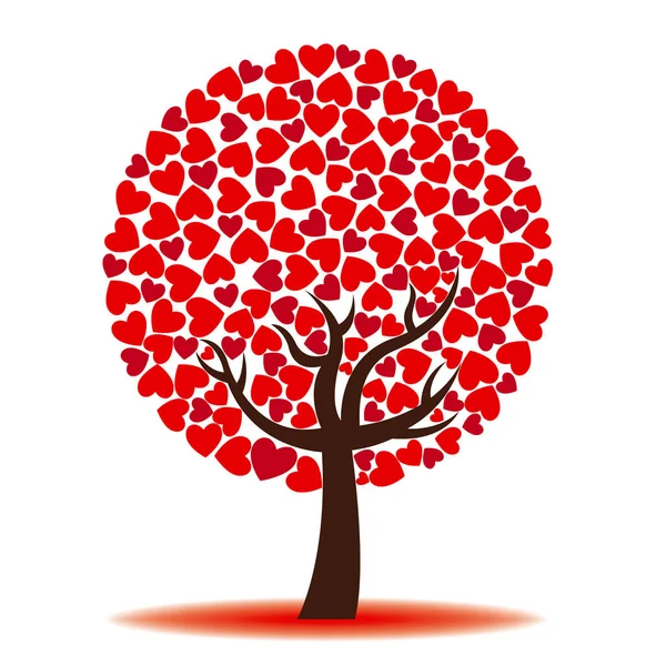 Árbol de amor con corazones rojos — Vector de stock