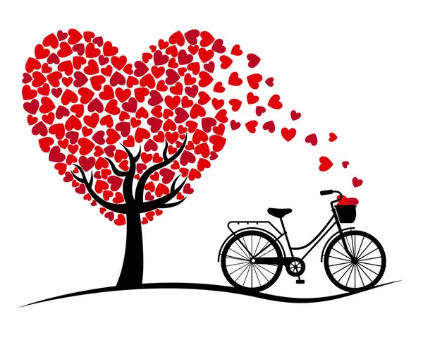 Bisiklet ve sevgi ağacı — Stok Vektör