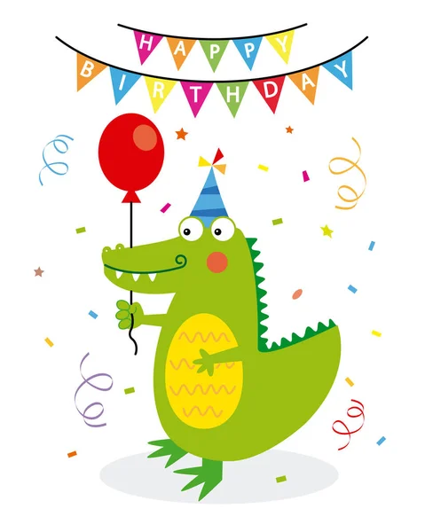 Verjaardagskaart. Krokodil partij — Stockvector
