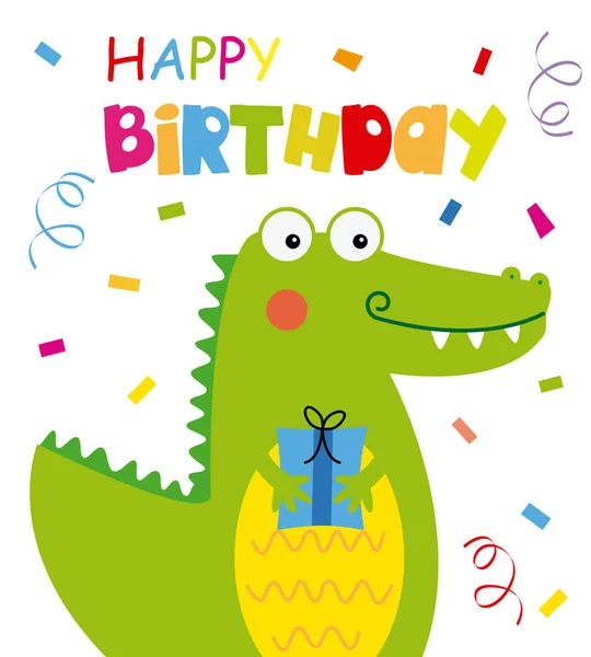 Carte d'anniversaire. Crocodile — Image vectorielle