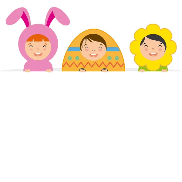 复活节快乐。儿童与海报. — 图库矢量图片