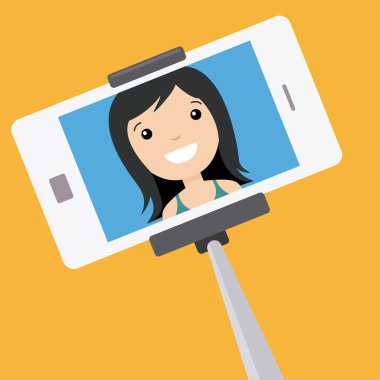 Genç kız bir fotoğraf ile sopa selfie yapma