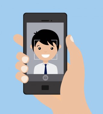 Genç çocuk bir selfie smartphone ile yapıyor