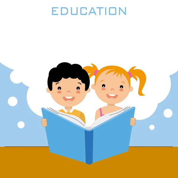 Girl and boy reading a book — Stock Vector