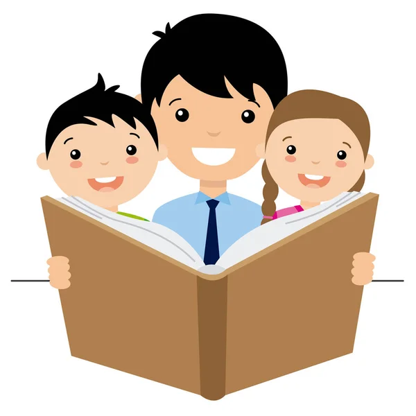 Papa lisant une histoire à ses enfants — Image vectorielle
