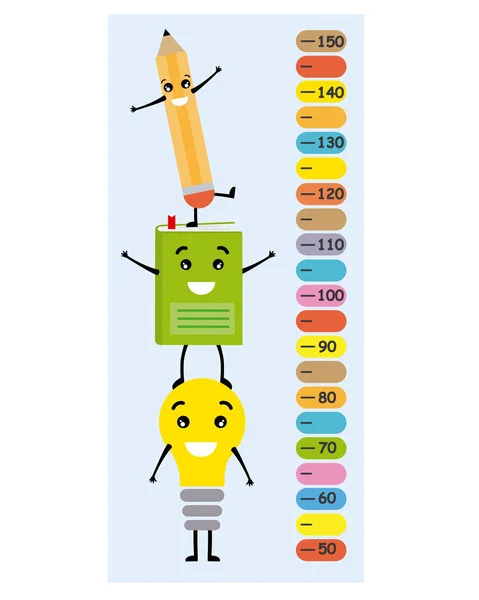 Meter wall book, pencil and light bulb — Stock Vector