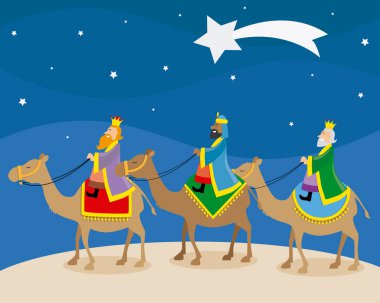 The three wise men of orient climbed on camels clipart