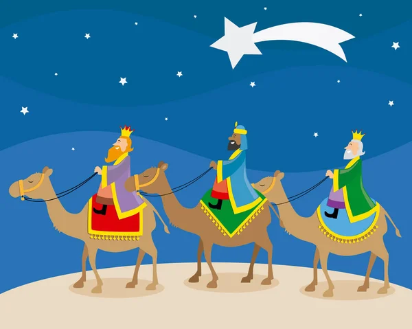 Three Wise Men Orient Climbed Camels — Stock Vector