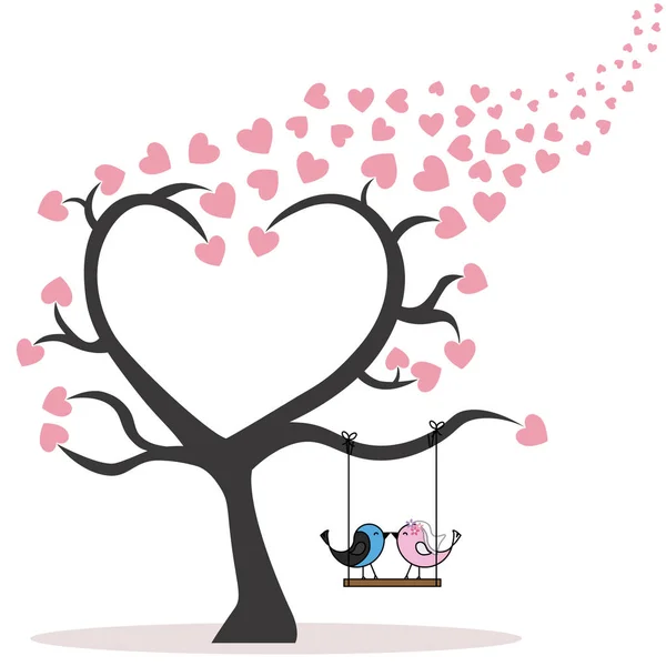 Par Pássaros Árvore Cartão Dia Dos Namorados —  Vetores de Stock