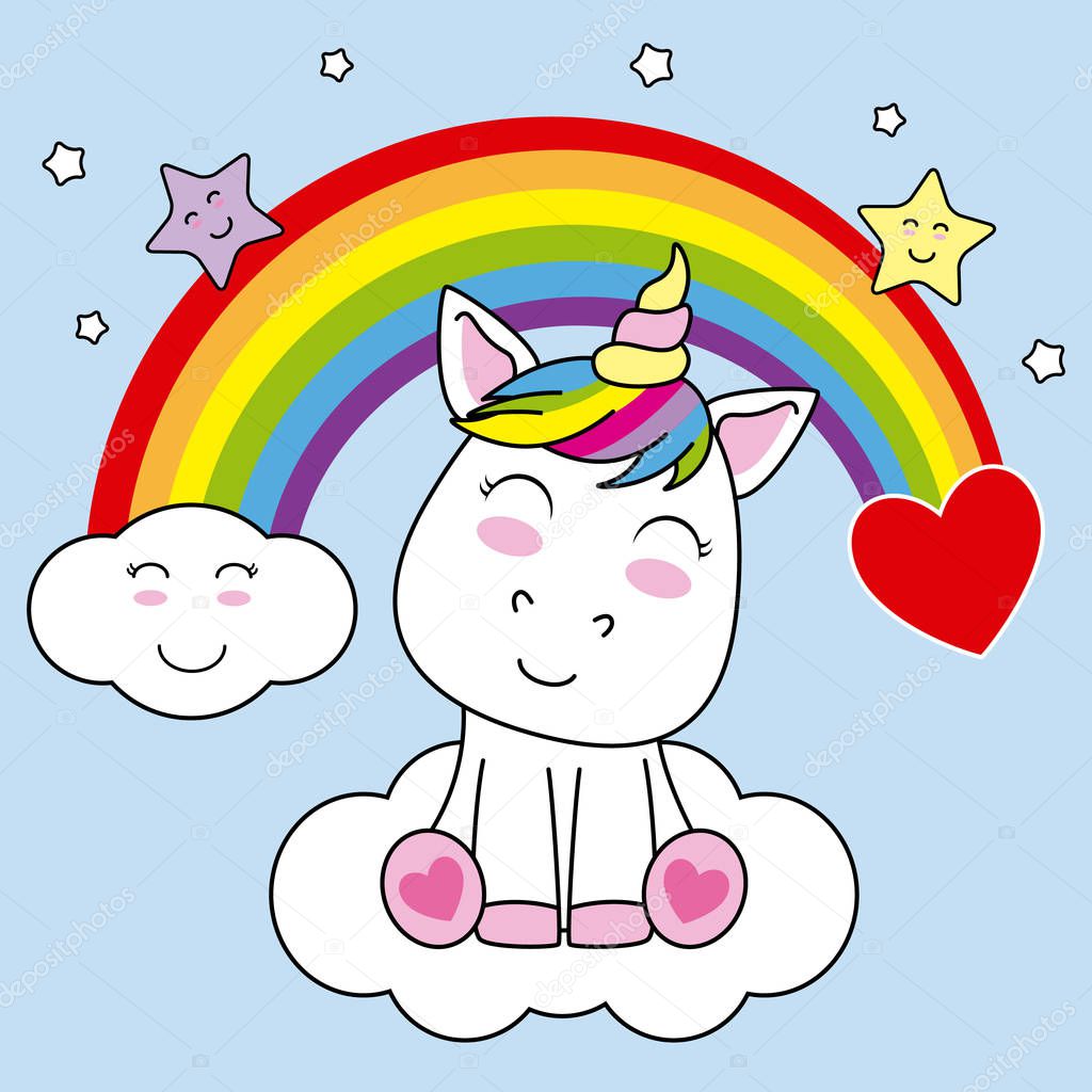 Vector: unicornio sentado | Sonrisa Sesión Unicornio Una Nube Con Arco