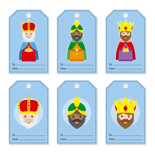 Set Etiquetas Navideñas Los Tres Reyes Oriente — Archivo Imágenes Vectoriales