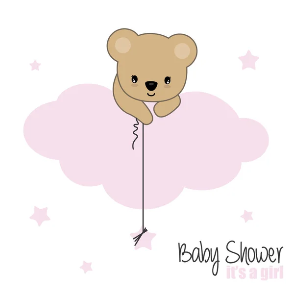 Baby Shower Girl Ours Attraper Une Étoile — Image vectorielle