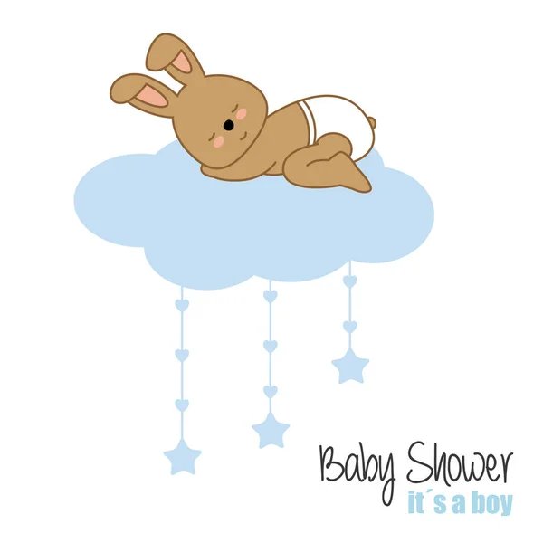 Baby Shower Boy Rabbit Sleeping Top Cloud — Stock Vector