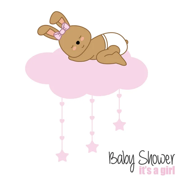 Bebé Ducha Chica Conejo Durmiendo Encima Una Nube — Vector de stock