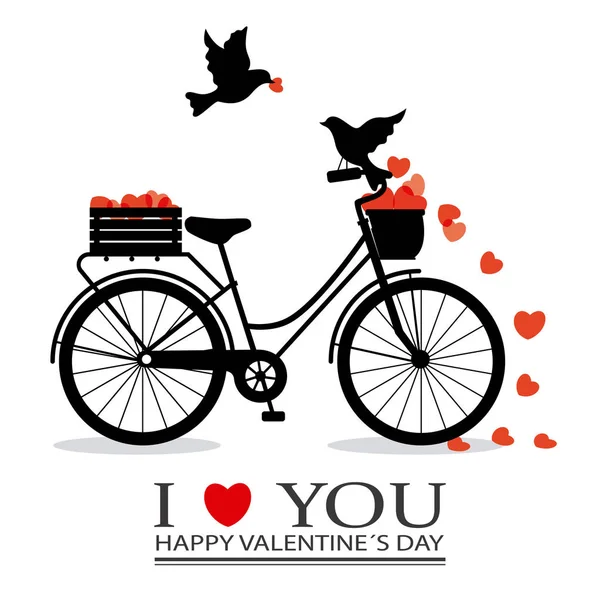 valentines card. Birds in love on top of a bicycle