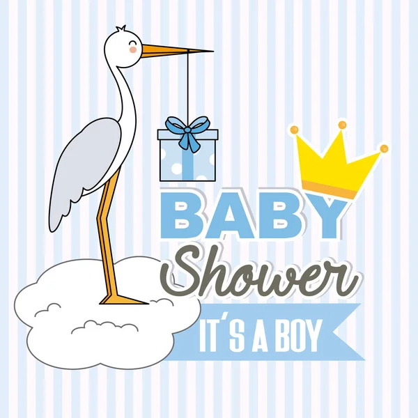 Boy Baby Shower Cigüeña Con Paquete Regalo — Archivo Imágenes Vectoriales