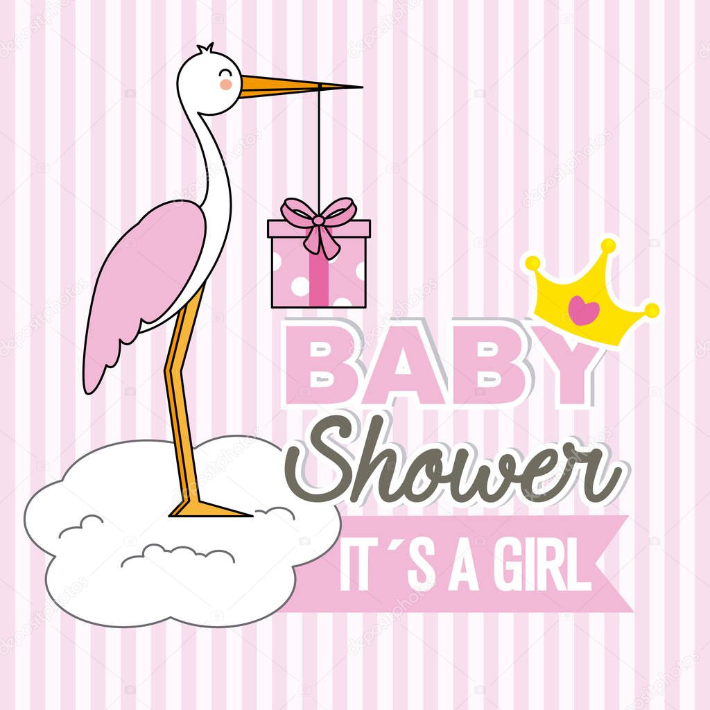 girl baby shower. Stork with gift pack
