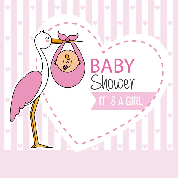 Baby Shower Cigüeña Con Bebé — Vector de stock