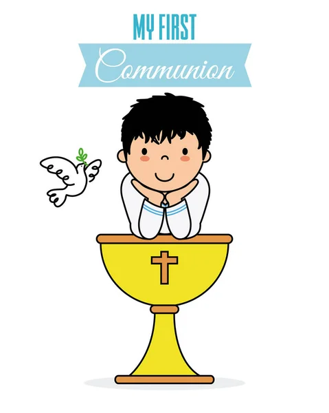 Première Carte Communion Garçon Avec Calice — Image vectorielle