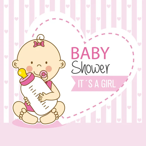 Baby Shower Mädchen Baby Mit Flasche — Stockvektor