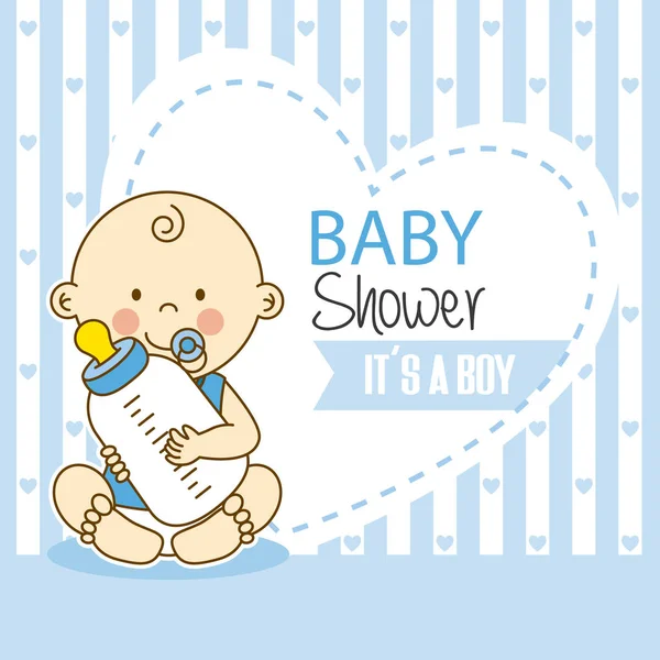 Baby Shower Boy Bebé Con Biberón — Vector de stock