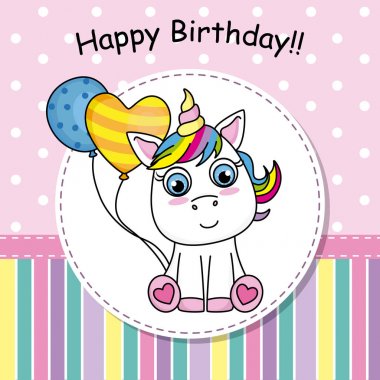 Balon olan tebrik kartı sevimli at