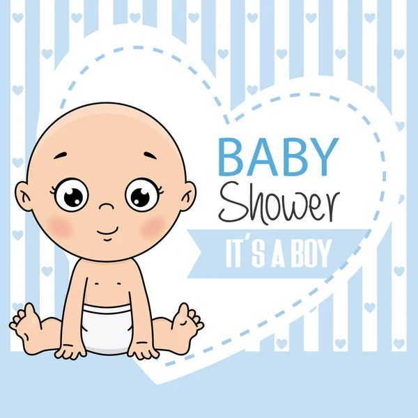 Tarjeta Baby Shower Lindo Bebé Sentado Con Fondo Azul Espacio — Archivo Imágenes Vectoriales