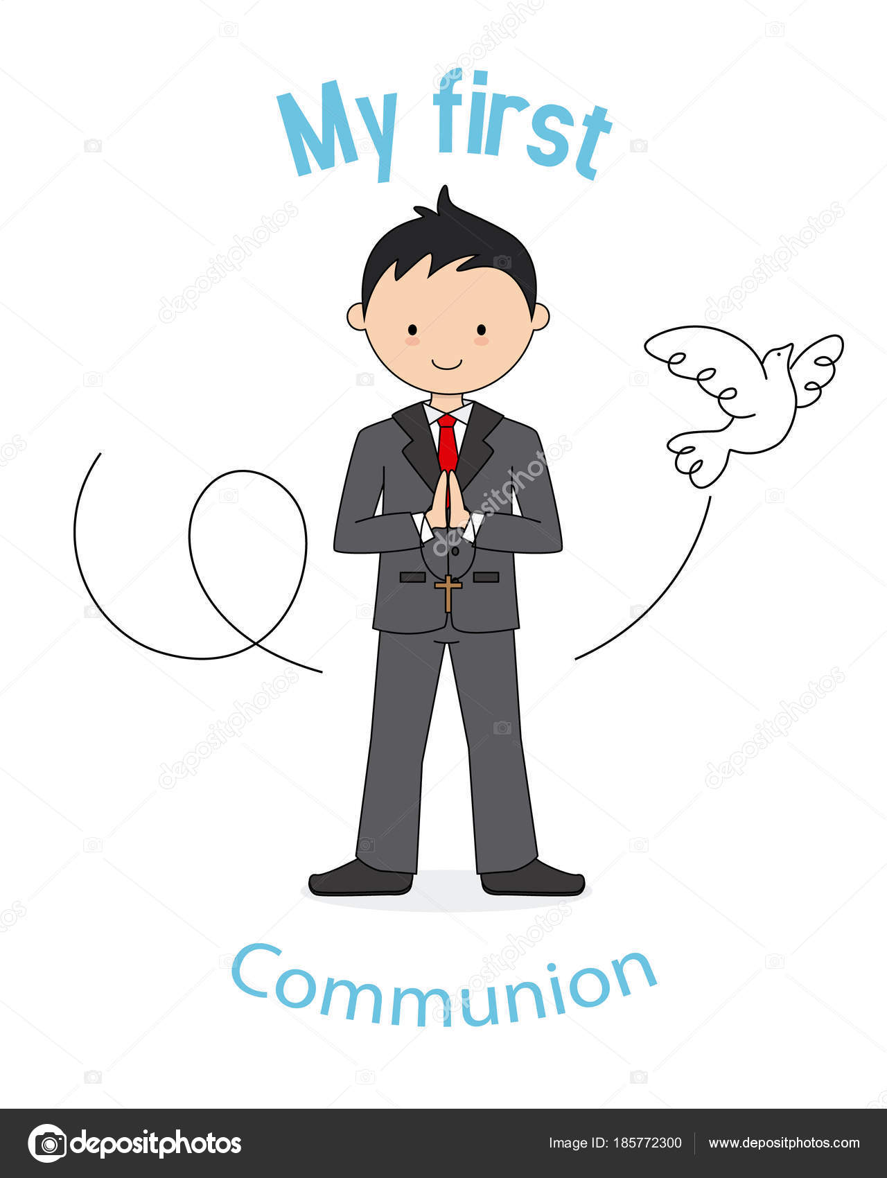 Meu Primeiro Rapaz Comunhão Cartão Menino Rezando Pombo Voando Vetor de  ©sbego 185772300, image size:1280x1700