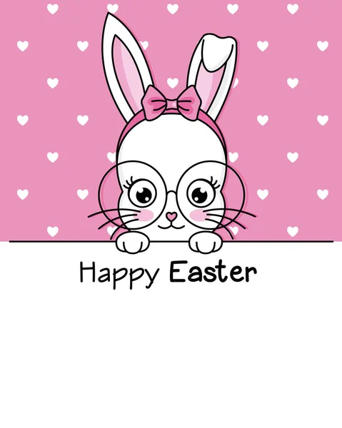 Щасливі Великодні Листівки Кролик Хіпстер Макаронними Окулярами Тримає Знак — стоковий вектор