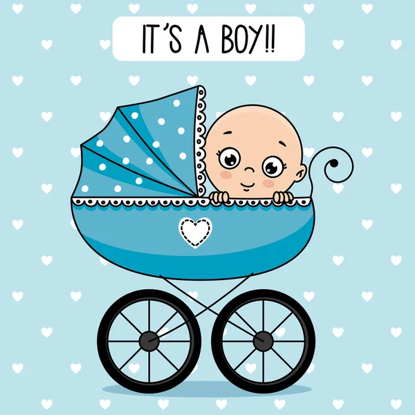 Baby Dusch Baby Pojke Inuti Barnvagn — Stock vektor