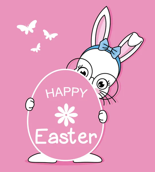 Mutlu Paskalya Kartı Hipster Bunny Paskalya Yumurtası Ile Gözlüklü — Stok Vektör