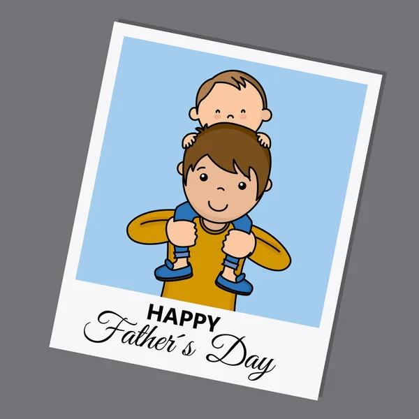 Happy Fathers Day Photo Child Uploaded Shoulders Daddy — Stock Vector