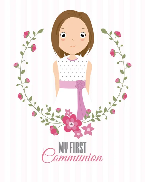 Primera Chica Comunión Hermosa Chica Con Vestido Comunión Marco Flores — Vector de stock