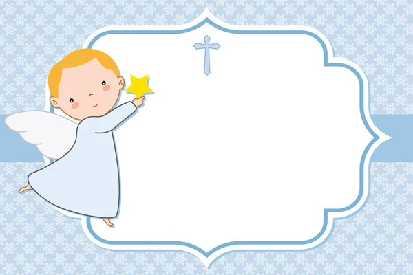 Angel Boy Christening Communion Card Space Text — Stock Vector