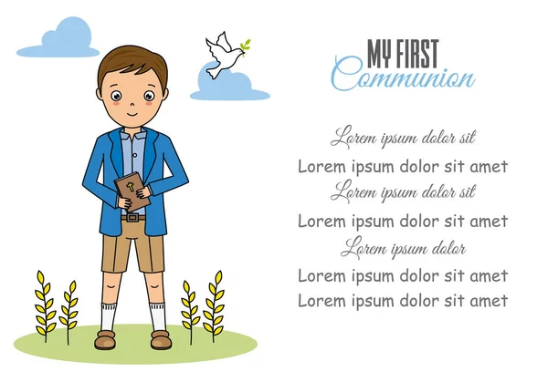 First Communion Boy Child Bible — Stock Vector