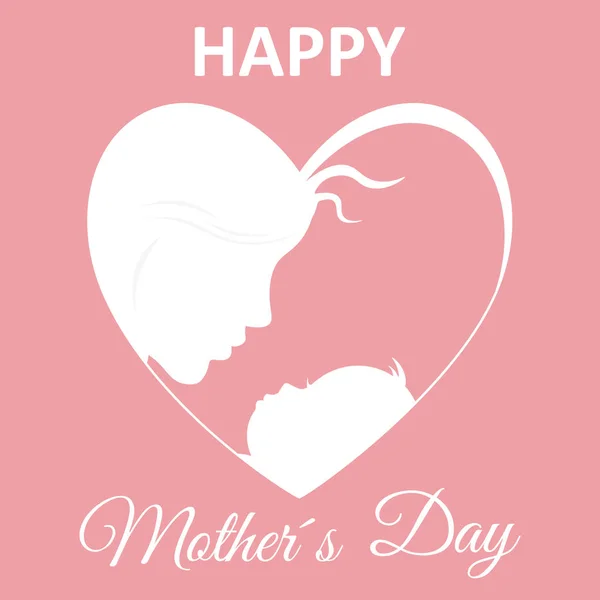 Happy Mother Day Card Mom Baby Heart — Stock Vector