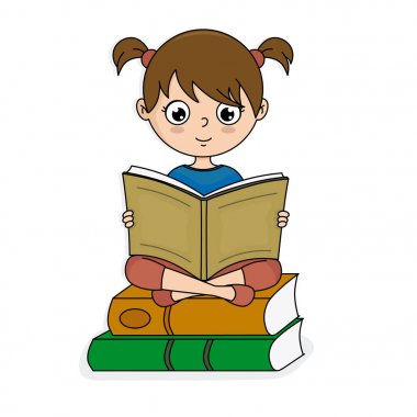 kitap okuma üzerine oturan kız. İzole vektör