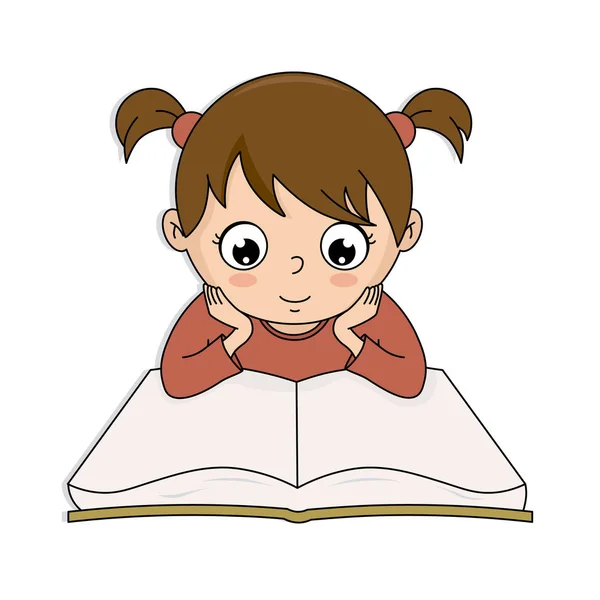 Chica Leyendo Libro Vector Aislado — Vector de stock